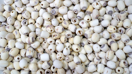 껍질을 벗긴 연꽃 열매 연자육