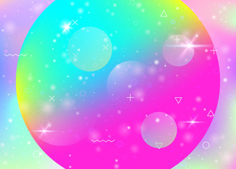 Universe landscape with holographic cosmos and abstract future background. Trendy mountain silhouette with wavy glitch. 3d fluid. Futuristic gradient and shape. Memphis universe landscape.
