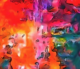 Abstraction painted in oil style. Colorful texture background. Multicolored wallpaper graphic design. Pattern for creating artwork and print. Crazy warm colors and cartoon effect. Fun psychedelic art.