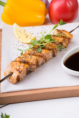 Seafood salmon grilled on a skewer