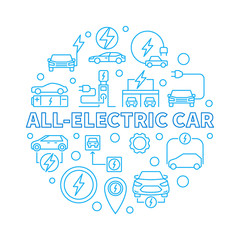 Fototapeta na wymiar All-electric Car round vector concept illustration in outline style