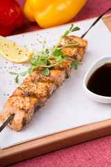 Seafood salmon grilled on a skewer