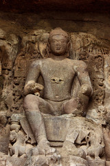 Fototapeta na wymiar Buddha in Pralambapadasana posture Cave No 5, Aurangabad caves, Western Group, Aurangabad, Maharashtra