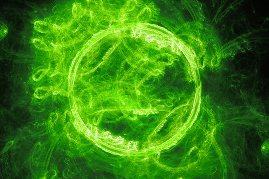 Green glowing ring flame in space