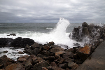 Cloudy weather and sea waves