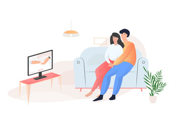 Family couple sitting at home on couch