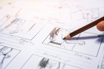 Hands on Storyboard movie layout for pre-production, storytelling drawing creative for process...