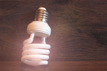 Light bulb on wooden background