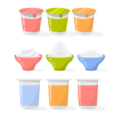 Yogurt set. Collection of cream product in a cup