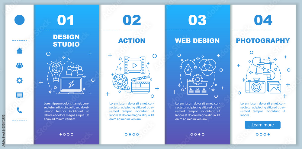 Wall mural design studio onboarding mobile web pages vector template