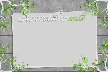 Relief board with photo and place for inscription. Inspiration board. Mockup with trees and green twigs. Vector, EPS 10