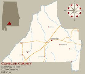 Large and detailed map of Conecuh county in Alabama, USA