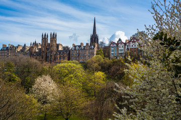View of the Royal Mile in Springtime from Princes Street Gardens