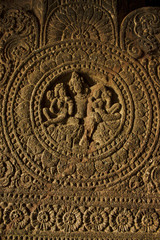 Fototapeta na wymiar Medallion on pillar, Cave 2, Aurangabad caves, Western Group, Aurangabad, Maharashtra, India.