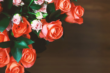 Bouquet of flowers - a composition of roses. Background for the postcard. - Image. Space for text.