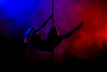 pole dance girl silhouette with smoke
