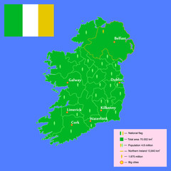 Map of Ireland with brief information about the state. Infographics vector illustration
