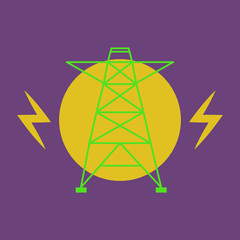 Vector high voltage pylon on white background in isometric perspective. Red and white 3d metal pole voltage, isolated background. Industrial illustration. Power line pylon with safety lock.