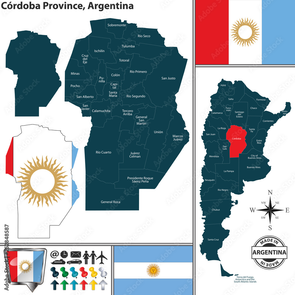 Wall mural Map of Cordoba Province, Argentina