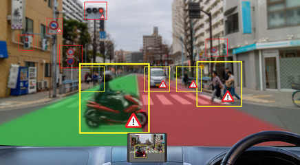 iot smart automotive Driverless car with artificial intelligence combine with deep learning...