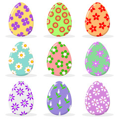 Easter eggs collection. Set of colorful Easter eggs with floral decoration. Isolated on white vector Easter eggs.