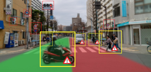 iot smart automotive Driverless car with artificial intelligence combine with deep learning technology. self driving car can situational awareness around the car, letting it navigate itself 360 degree