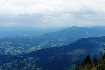Fototapeta na wymiar Carpathians, Ukraine. blue mountains landscape in the distance. photography mountain landscape