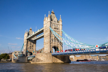 Fototapeta na wymiar London cityscape across the River Thames with a view of Tower Bridge, London, England, UK, September 1, 2018
