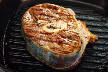 roasted beef shank on the grill pan