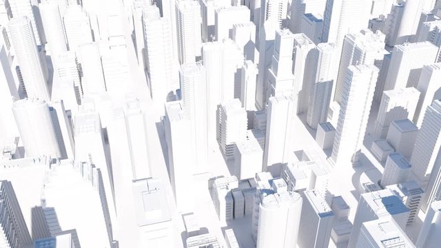 Loopable  3d render of abstract bright city with skyscrapers. Simple forms of buildings in daylight.