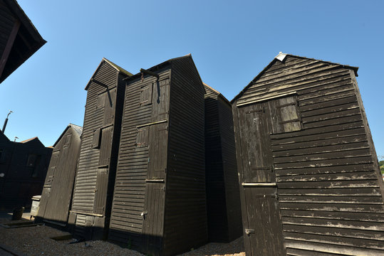 Historic Listed Net Huts On Hastings Beach, East Sussex