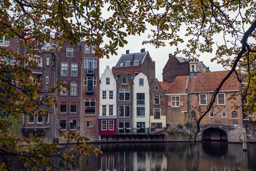 The old houses in historical Delfshaven district in the city center of Rotterdam, Netherlands