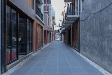 Chinese traditional alley of apartment or restaurant with gray wall