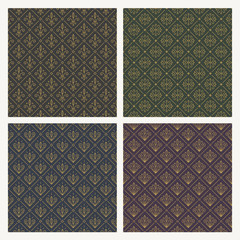 Set of seamless vintage flourishes pattern. Vector illustration.