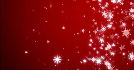 Christmas red background with snowflakes - falling snow