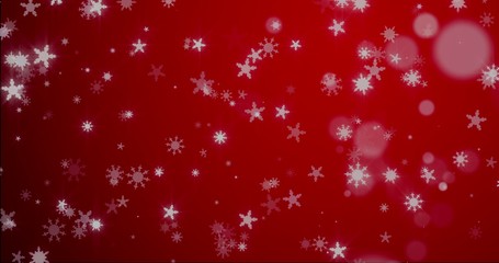 Christmas red background with snowflakes - falling snow