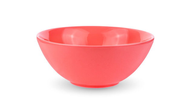 red ceramics bowl isolated on white background.