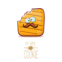 vector funny cookie character isolated on white background. My name is cookie concept illustration. funky food character or bakery label mascot