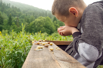 Boy and Group of Snails