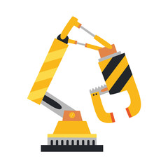 Robotic arm, hand. Vector robot icons set. Industrial technology and factory symbols. Flat illustration isolated on white background.