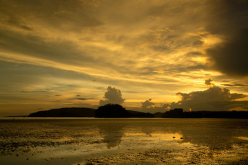 Naklejka na ściany i meble Gloomy tropical sunset,Sunset over Water and Islands,Thailand