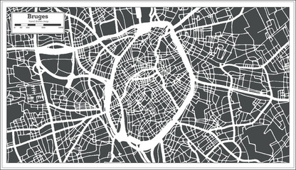 Obraz premium Mapa miasta Brugia w stylu retro. Mapa konspektu.