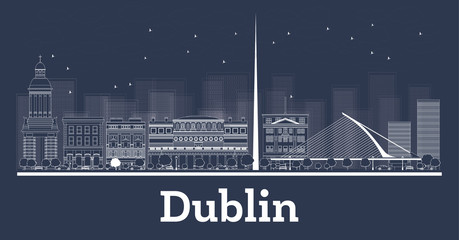 Obraz premium Zarys panoramę miasta Dublin Irlandia z białymi budynkami.