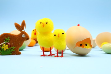 Easter Composition with Funny Chicks