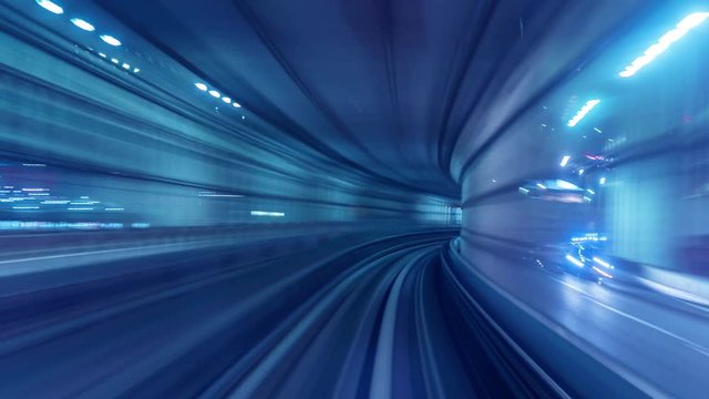 Time lapse of automatic train moving to tunnel in Tokyo, Japan. 4K