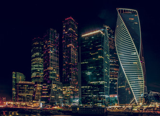 Obraz premium Moscow City building at night view from the observation platform, Moscow, Russia