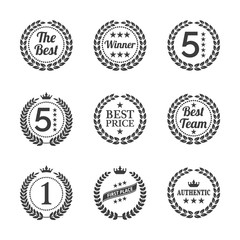 Set of laurel wreaths on white background.