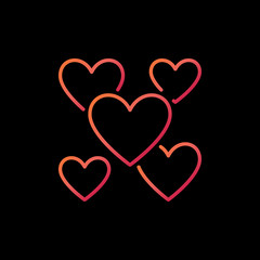Hearts outline colorful icon. Vector Valentines Day and Love concept linear sign on dark background