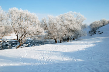 Fototapeta na wymiar Winter landscape near the river