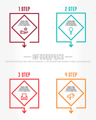 Modern 3D vector illustration. Infographic template with four elements, rhombus. Timeline step by step. Designed for business, presentations, web design, diagrams, chart, training with 4 steps